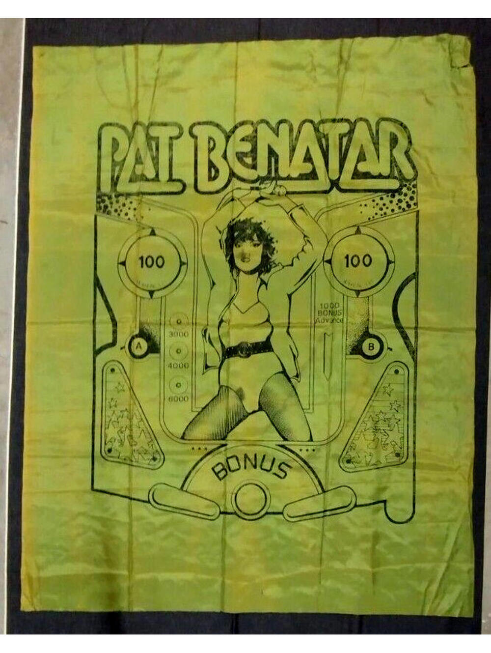 Vintage PAT BENATAR SILKSCREEN 45 x 57" PAT BENATAR '79 / 1980 PINBALL TAFFETA